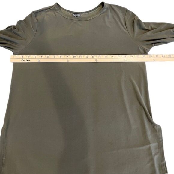 Clara Sun Woo Long Tunic Olive Green Side Slits Breezy 3/4 Sleeve Size Medium - Picture 8 of 12